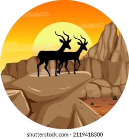 Impala animal silhouette in savanna forest illustration