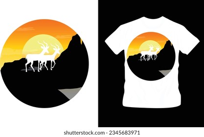 Impala animal silhouette in savanna forest t-shirt design editable template