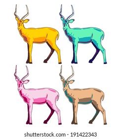 Impala illustration - colorful vector set 