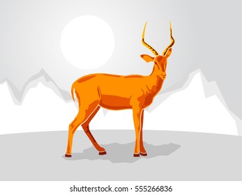 Impala on a stylized mountain background, Vector illustration
