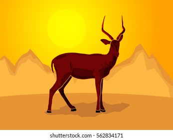 Impala on a stylized mountain background, Vector illustration