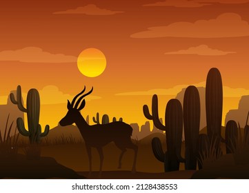 Impala silhouette at savanna forest illustration