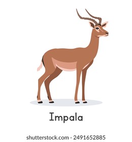 Ilustración vectorial de un personaje Clipart de dibujos animados impala, animal en estilo plano. Animales salvajes, criaturas salvajes, concepto de vida salvaje. Impala o diseño de Vector rooibok aislado sobre fondo blanco