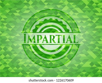 Impartial green emblem with mosaic ecological style background