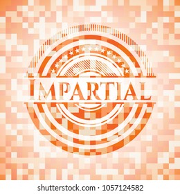 Impartial orange mosaic emblem with background