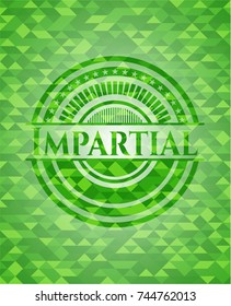 Impartial realistic green emblem. Mosaic background