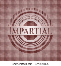 Impartial red seamless emblem with geometric background.