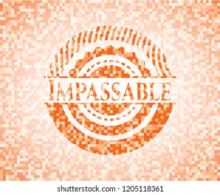 Impassable abstract emblem, orange mosaic background