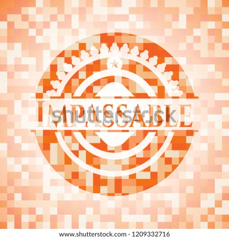 Impassable abstract emblem, orange mosaic background