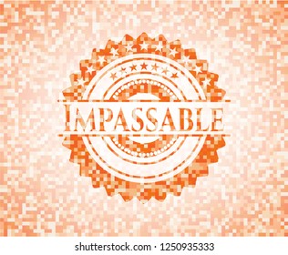 Impassable abstract orange mosaic emblem with background