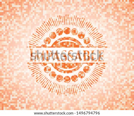 Impassable abstract orange mosaic emblem with background