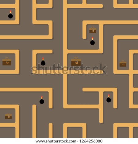 An impassable labyrinth with treasures and traps. Seamless vector illustration.