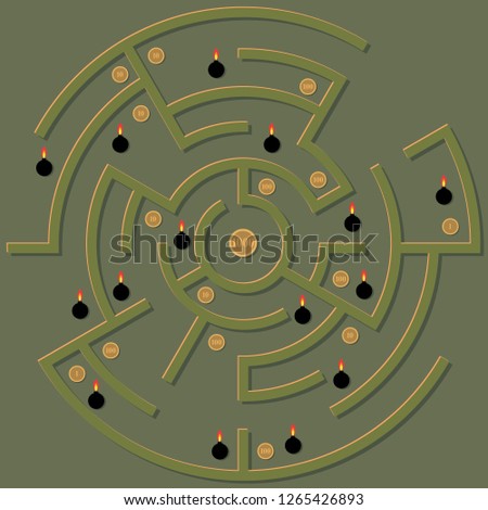 An impassable labyrinth with treasures and traps. Seamless vector illustration.