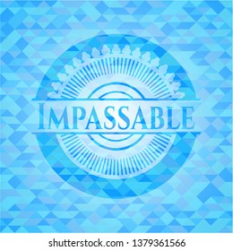 Impassable sky blue emblem with mosaic ecological style background
