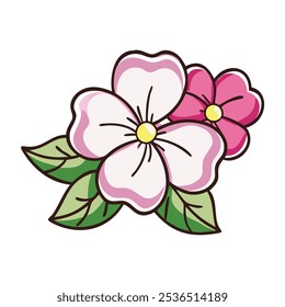 Ilustración vectorial de la flor de Impaciens - flor linda aislada, diseño de la Ilustración vectorial del icono de la flor, diseño de la Ilustración vectorial de la flor