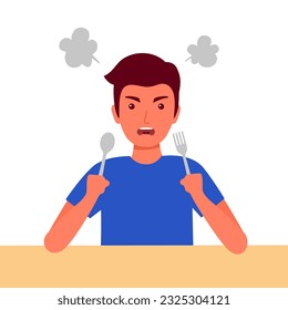 Impatient angry hungry man in flat design.