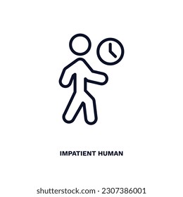 impatient human icon. Thin line impatient human icon from feeling and reaction collection. Outline vector isolated on white background. Editable impatient human symbol can be used web and mobile