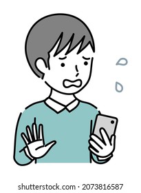 An impatient man operating a smartphone
