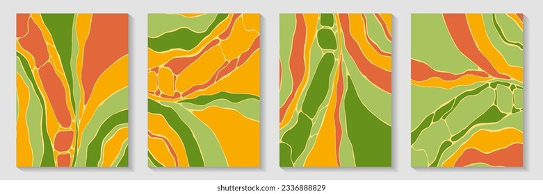 Imperfect acrylic pattern background design vector set. Creative posters. Marbling wave postcard front page layouts. Graphic color backgrounds. Art drawing cards.