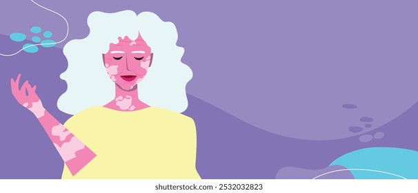 Imperfect elderly woman, premium flat vector stock illustration as senior self-care template with copy space