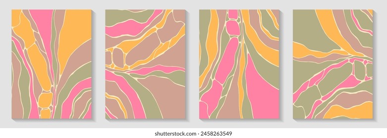 Imperfect marble pattern backdrop design vector set. Vibrant posters. Puzzle structure book cover page templates. Stone imitation. Contemporary publication backgrounds.