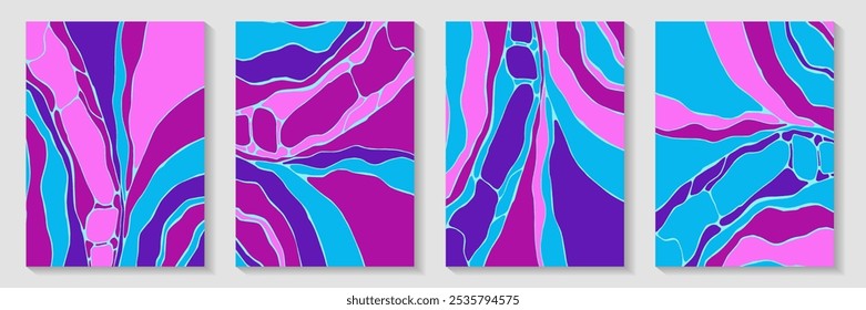 Imperfect marble pattern backdrop template vector set. Creative covers. Flow splash booklet front page templates. Abstract wallpaper prints. Colorful artistic oil artworks.