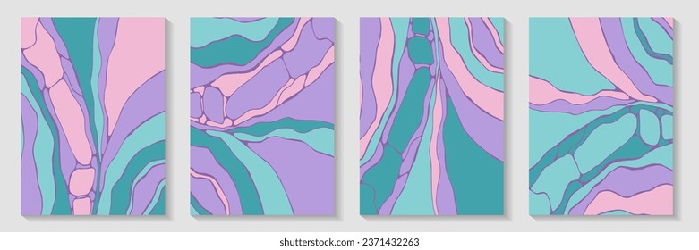 Imperfect stone texture background template vector set. Vibrant posters. Fluidity textured book cover page layouts. Stone imitation. Futuristic kintsugi psychedelic backgrounds.