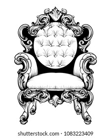 Imperial Baroque armchair with luxurious ornaments. Vector French Luxury rich intricate structure. Victorian Royal Style decor