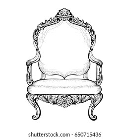 Imperial Baroque armchair in luxurious ornaments. Vector French Luxury rich intricate structure. Victorian Royal Style decor