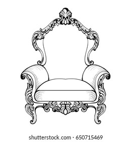 Imperial Baroque armchair in luxurious ornaments. Vector French Luxury rich intricate structure. Victorian Royal Style decor