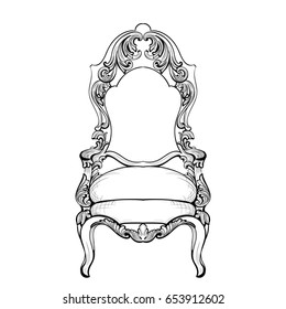 Imperial Baroque chair with luxurious ornaments. Vector French Luxury rich intricate structure. Victorian Royal Style decor