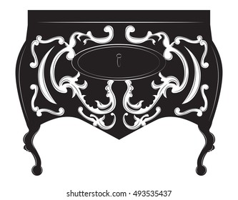 Imperial Baroque chest table. Vector French Luxury rich intricate ornamented structure. Victorian Royal Style decor