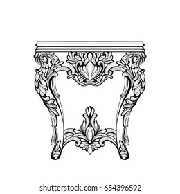 Imperial Baroque Console Table. French Luxury Carved Ornaments Decorated Table Furniture. Vector Victorian Royal