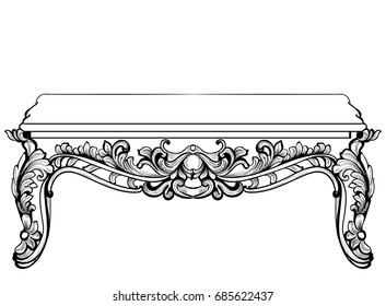 Imperial Baroque Console Table. French Luxury carved ornaments decorated table furniture. Vector Victorian Royal Style