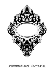 Imperial Baroque Mirror frame Vector. French Luxury rich intricate ornaments. Victorian Royal Style decors