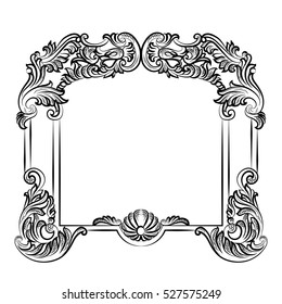 Imperial Baroque Mirror frame. Vector French Luxury rich intricate ornaments and crystals. Victorian Royal Style decor