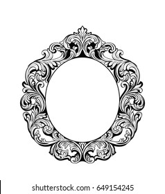 Imperial Baroque Mirror round frame. Vector French Luxury rich intricate ornaments. Victorian Royal Style decor