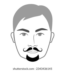 Imperial Beard style men in face illustration Facial hair mustache. Vector grey black portrait male Fashion template flat barber collection set. Stylish hairstyle isolated outline on white background.