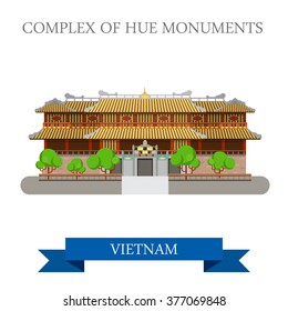 Imperial City aka Complex of Hue Monuments in Vietnam. Flat cartoon style historic sight showplace attraction web site vector illustration. World cities vacation travel sightseeing Asia collection.