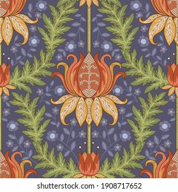 Imperial Crown Arts And Crafts Movement Inspired Vector Seamless Pattern