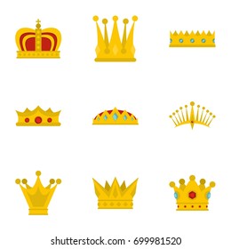 Imperial crown icon set. Flat set of 9 imperial crown vector icons for web isolated on white background