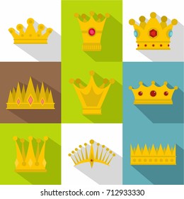 Imperial crown icon set. Flat style set of 9 imperial crown vector icons for web design