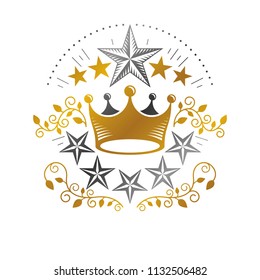 Imperial Crown, Military Star emblem. Heraldic Coat of Arms, vintage vector logo. Ancient logotype isolated on white background.