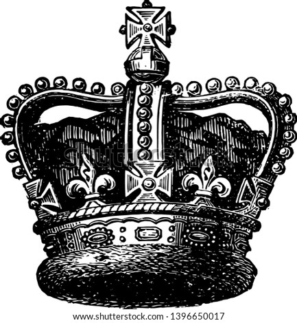 Imperial Crown used for the coronation of emperors vintage line drawing or engraving illustration.