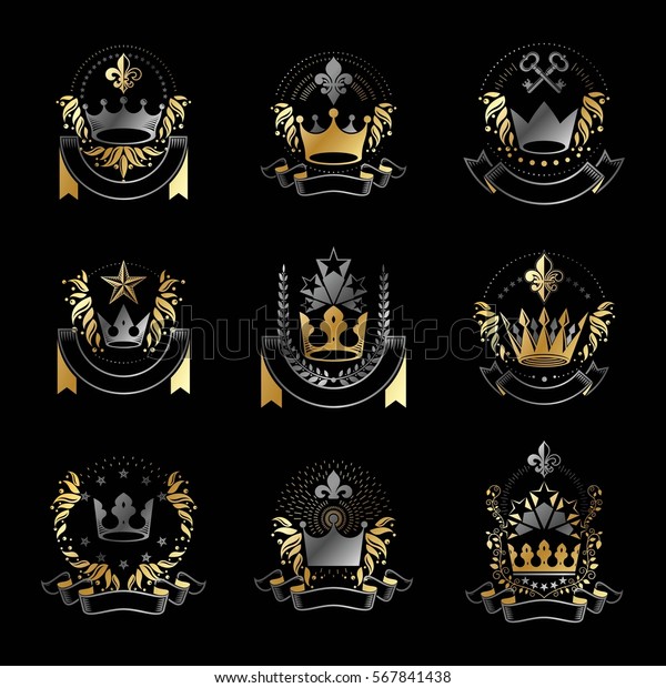 Imperial Crowns Emblems Set Heraldic Coat Stock Vector (Royalty Free ...