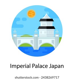 Imperial palace japan, tokyo residence flat icon