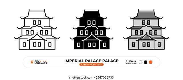 Ícone da Linha do Palácio Imperial. Imperial Tokyo Japão, Silhueta, Símbolo de Cor, Traço Editável.