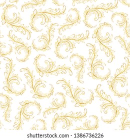 Imperial Rococo pattern vector ornament decor. Baroque texture background. Royal Victorian decorative Damask seamless pattern, leaves