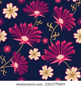 imperial seamless vector pattern of magnificent purple flowers