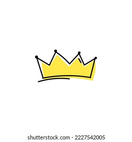 Imperial yellow crown hand drawn icon. Symbol sketch of royalty and power with luxury doodles in vintage medieval vector style